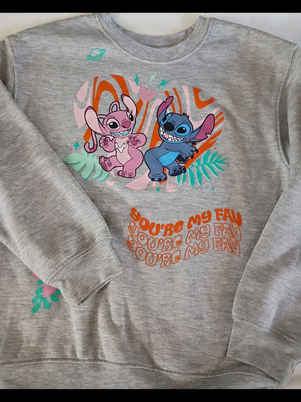 Girls' Gray Lilo & Stitch Graphic Sweatshirt - Pink & Blue Characters